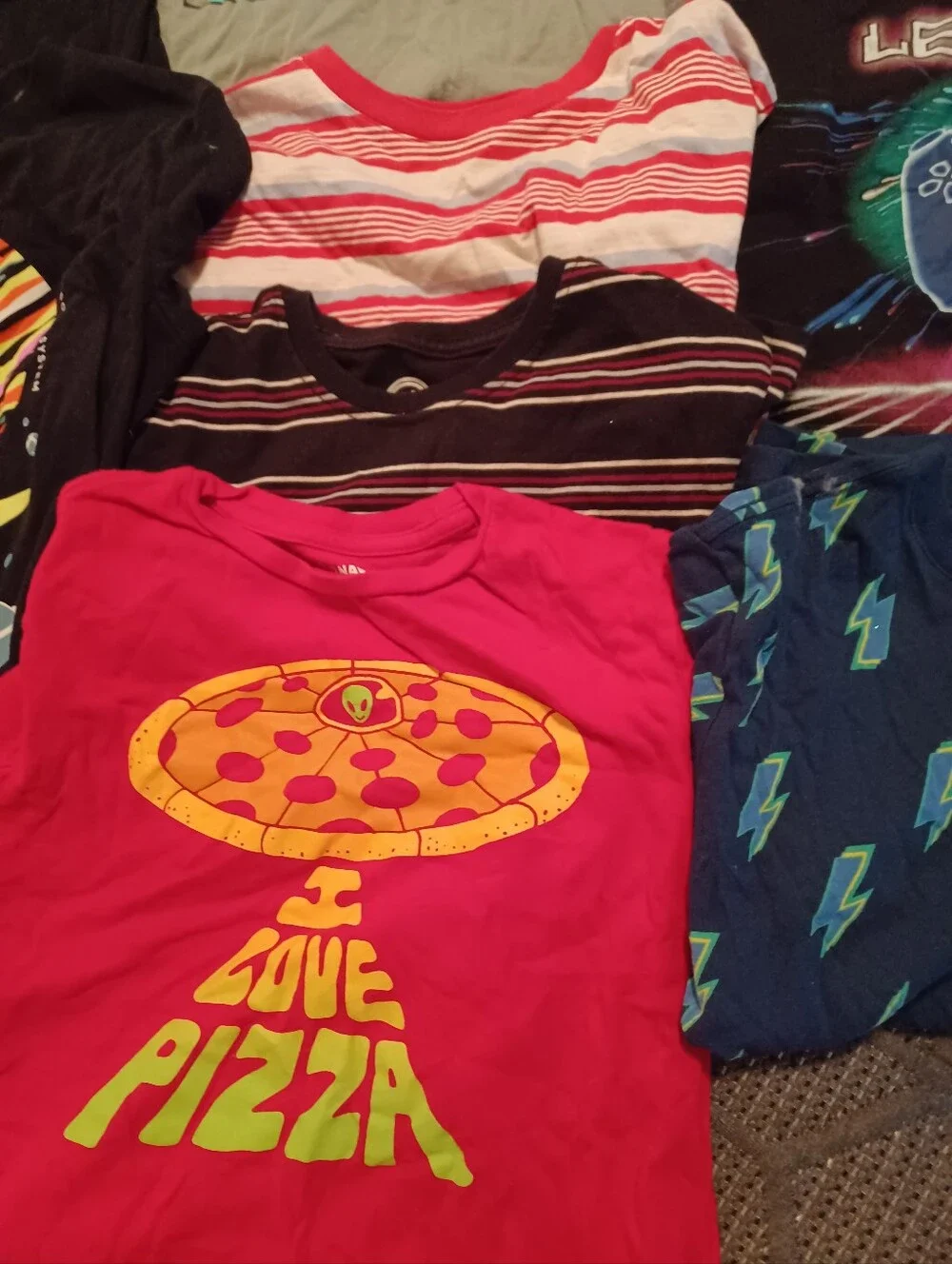 Size 10-12 Boy's T-Shirts lot of 9 Dinosaur stripes red black Old Navy +